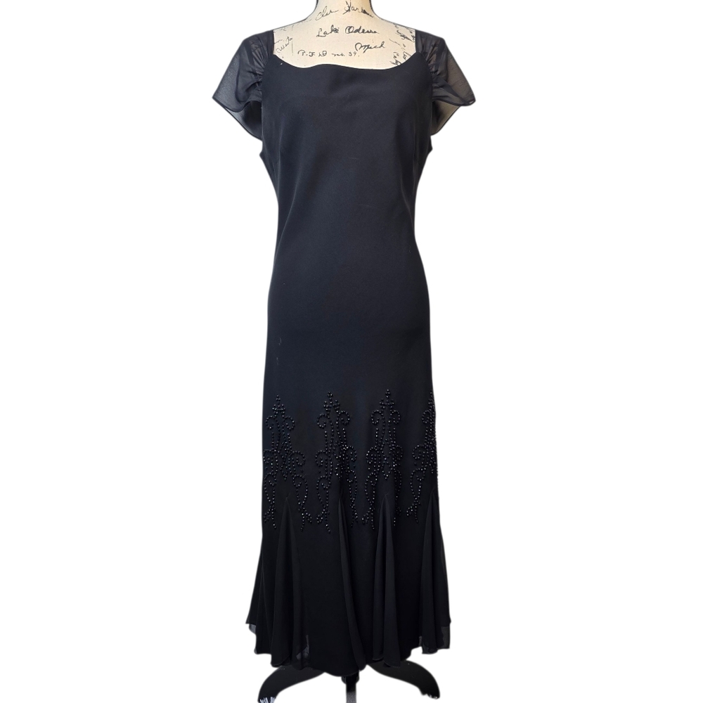 S.L fashions y2k vtg black beaded whimsygoth fairy maxi dress sz 14